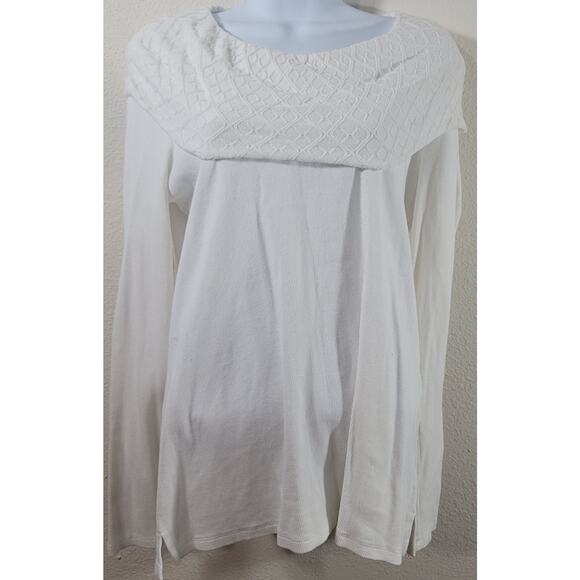 Rafaella White Ribbed Layered Textured Round Collar Large Lightweight Soft - Picture 1 of 6